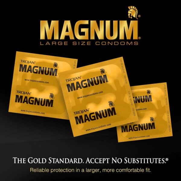 Safety and Comfort The Trojan Magnum condom is renowned for its quality and reliability. Designed for those looking for a wider fit, it offers comfort without sacrificing safety. Its smooth finish allows for a more pleasurable experience while protecting you. Highlighted Features Made from high-quality latex, the Trojan Magnum condom offers superior durability, making it ideal for those who value both safety and effectiveness. Plus, each condom is lubricated for added pleasure during intercourse. A Reliable Choice Choosing the Trojan Magnum condom means choosing a product that prioritizes both protection and personal satisfaction. Its wide design and special features ensure a safe and pleasurable intimate experience.